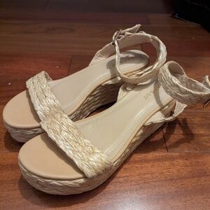 BAMBOO Natural Woven Wedge Sandals